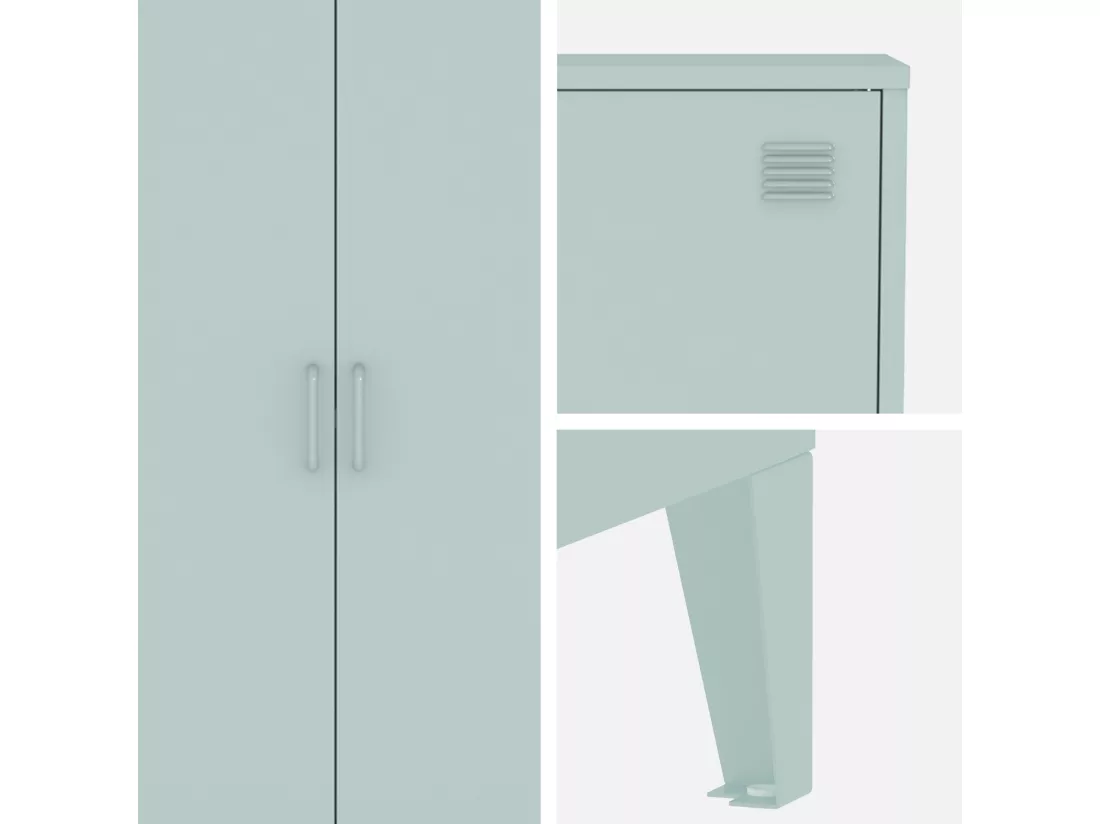 Commode/armoire en métal bleu clair 2 espaces de rangement. casiers