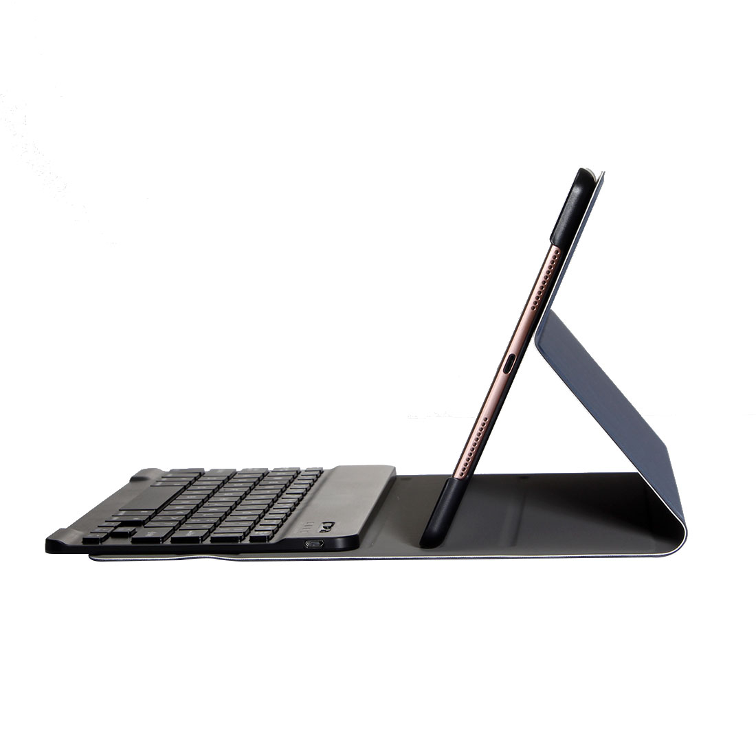 Samsung Galaxy Tab S7 Leder Tasche mit Bluetooth Tastatur (QWERTY)   Touch Pen Halterung Litchi Look - Dunkelblau