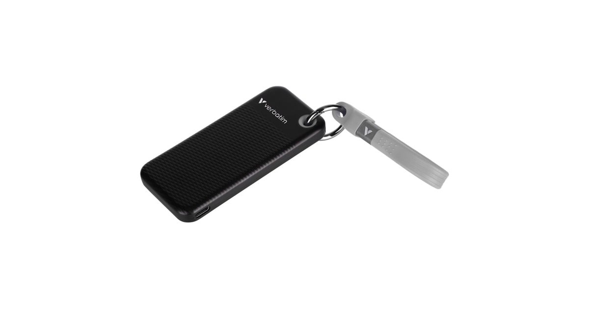 VerbatimPocket 1 TB externe SSD  (Zwart/grijs, USB-C 3.2 Gen 2 (10 Gbit/s), Incl. met sleutelhanger en kabelbevestiging)