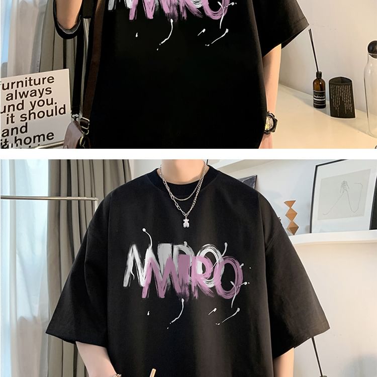 farrahces - T-shirt met korte mouwen, ronde hals en belettering