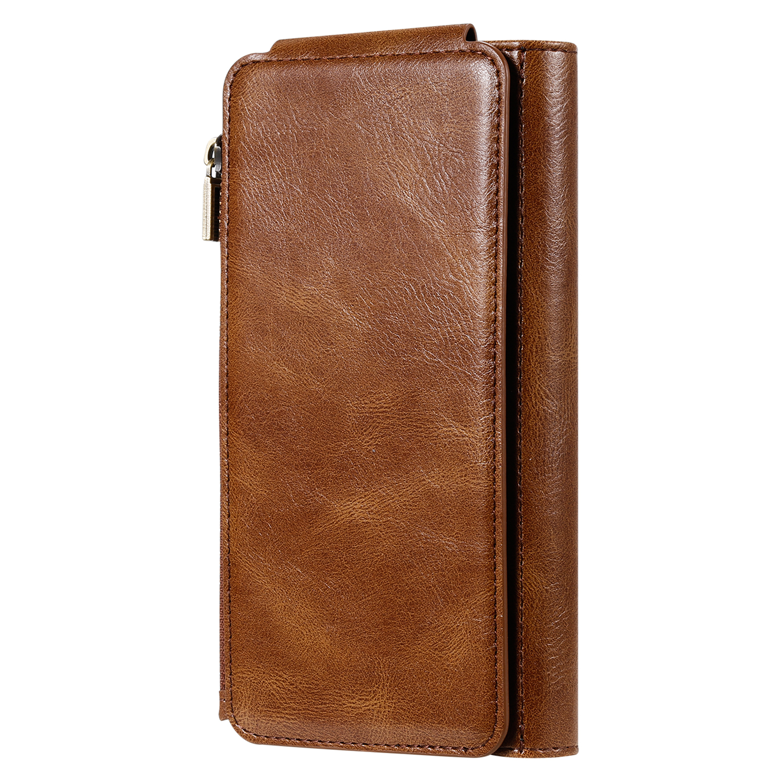 iPhone 16e Leder Wallet Etui Tasche mit 9 Kartenfächern   Münzfach - Braun