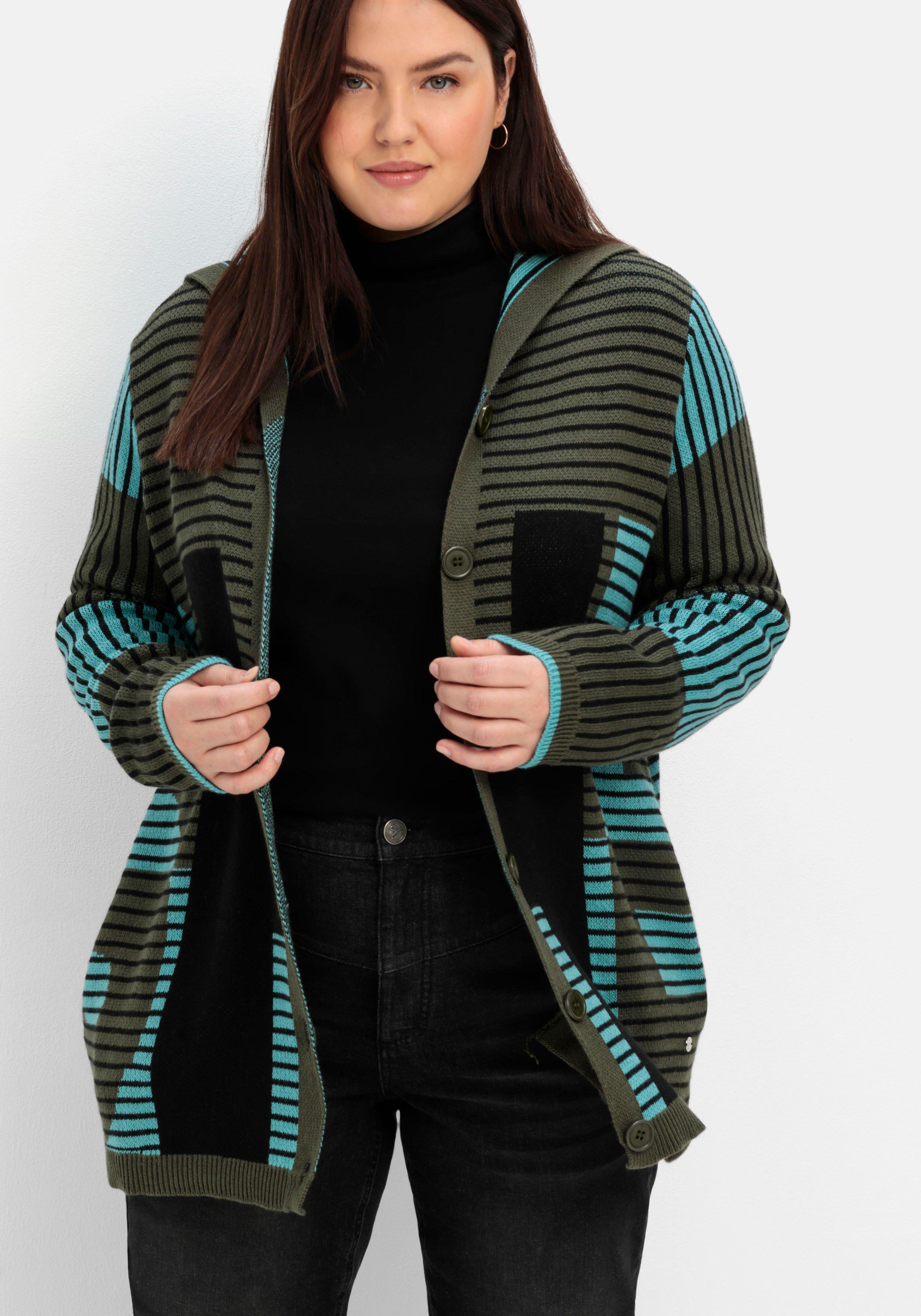 Strickjacke mit Jacquardmuster, Kaschmiranteil