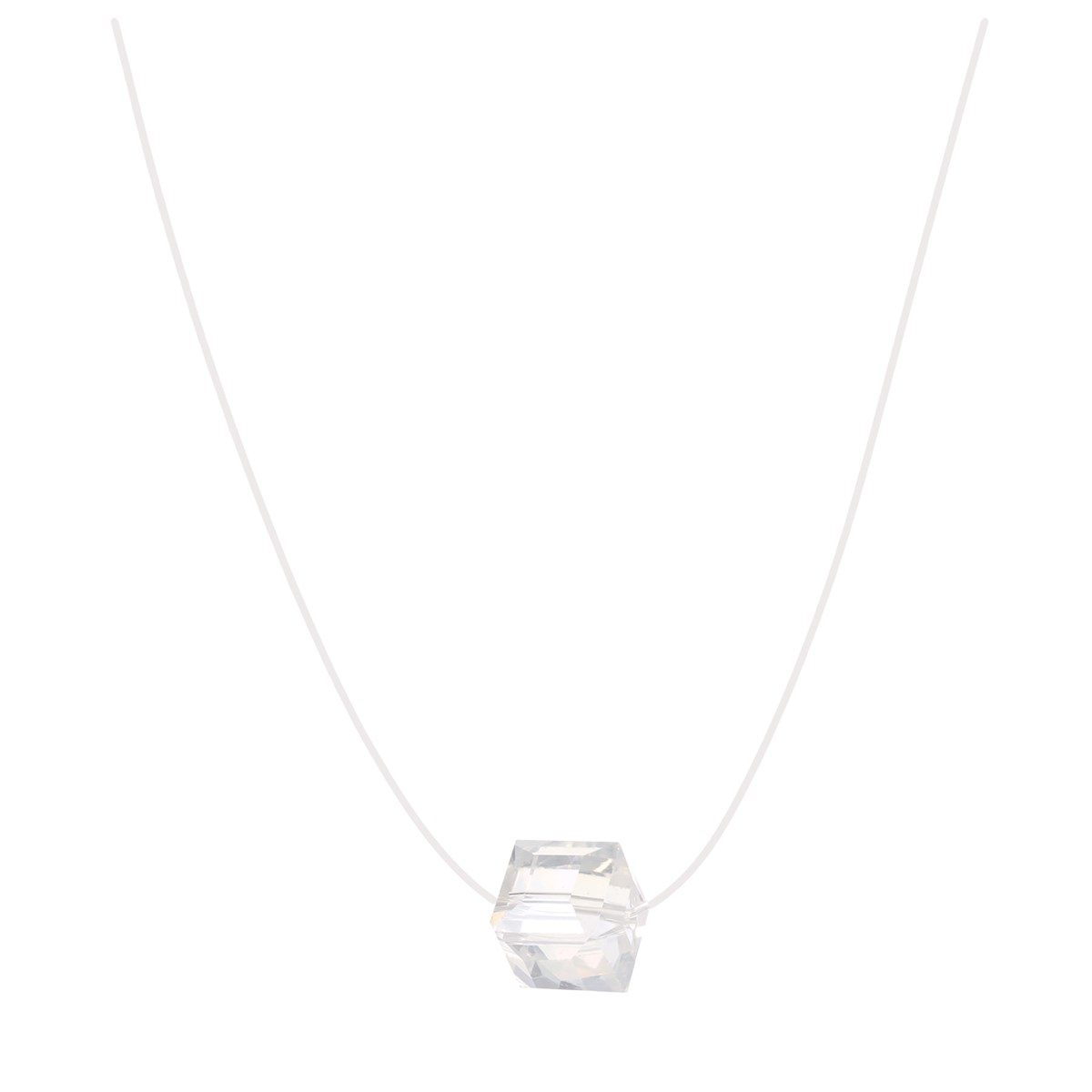 Collier fil de pêche avec cube cristal facetté aurore boréal longueur 40cm