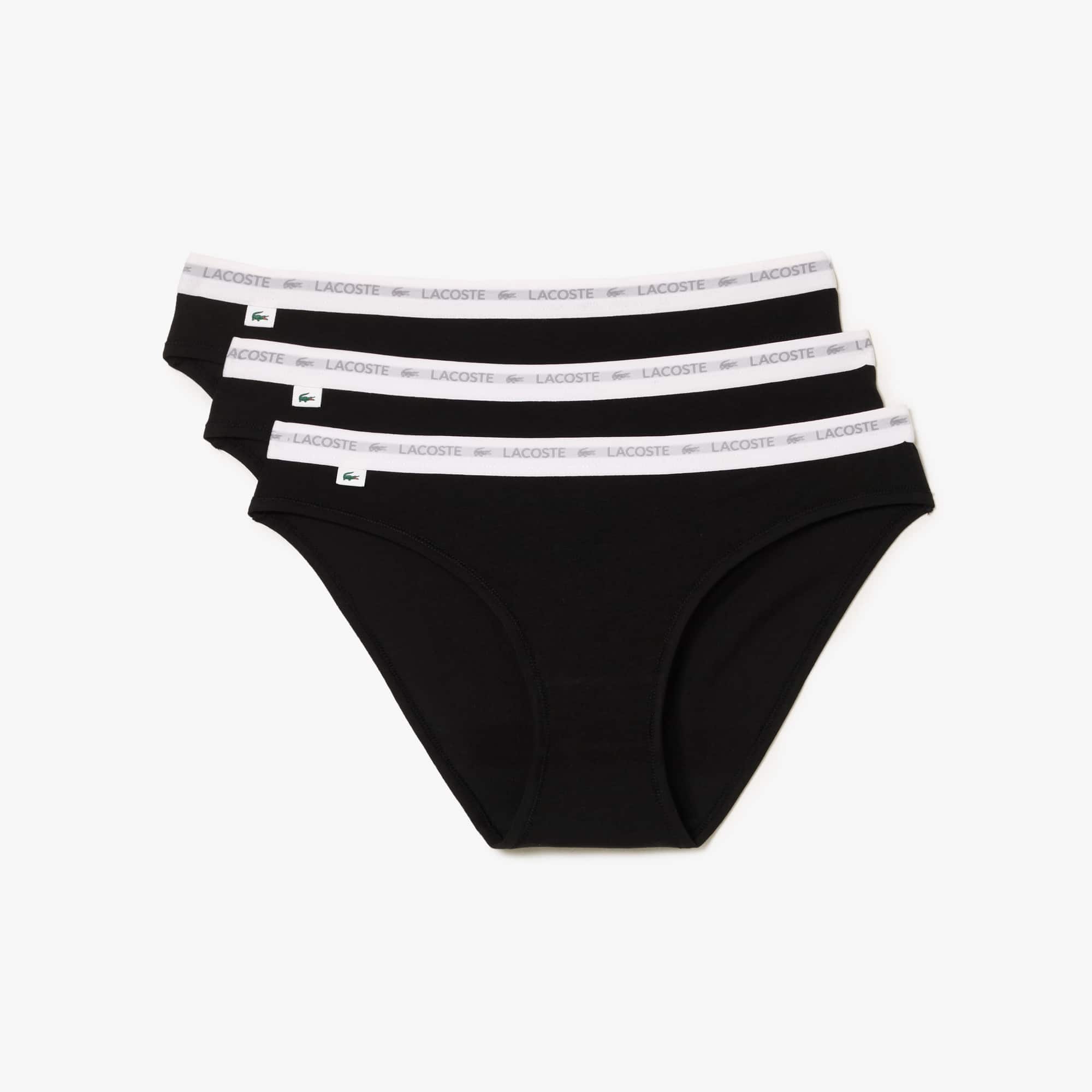 Lot de 3 culottes siglées en coton stretch Culottes & bas - Noir - Lacoste - Femme