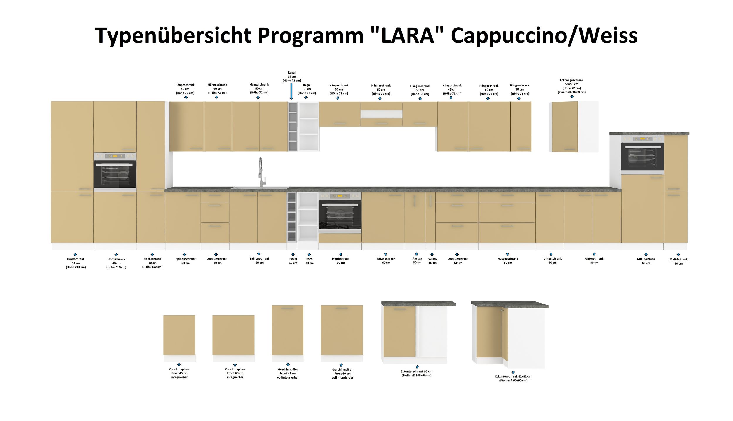 Küche Hängeschrank 45 Lara Cappuccino Hochglanz Küchenzeile Küchenblock