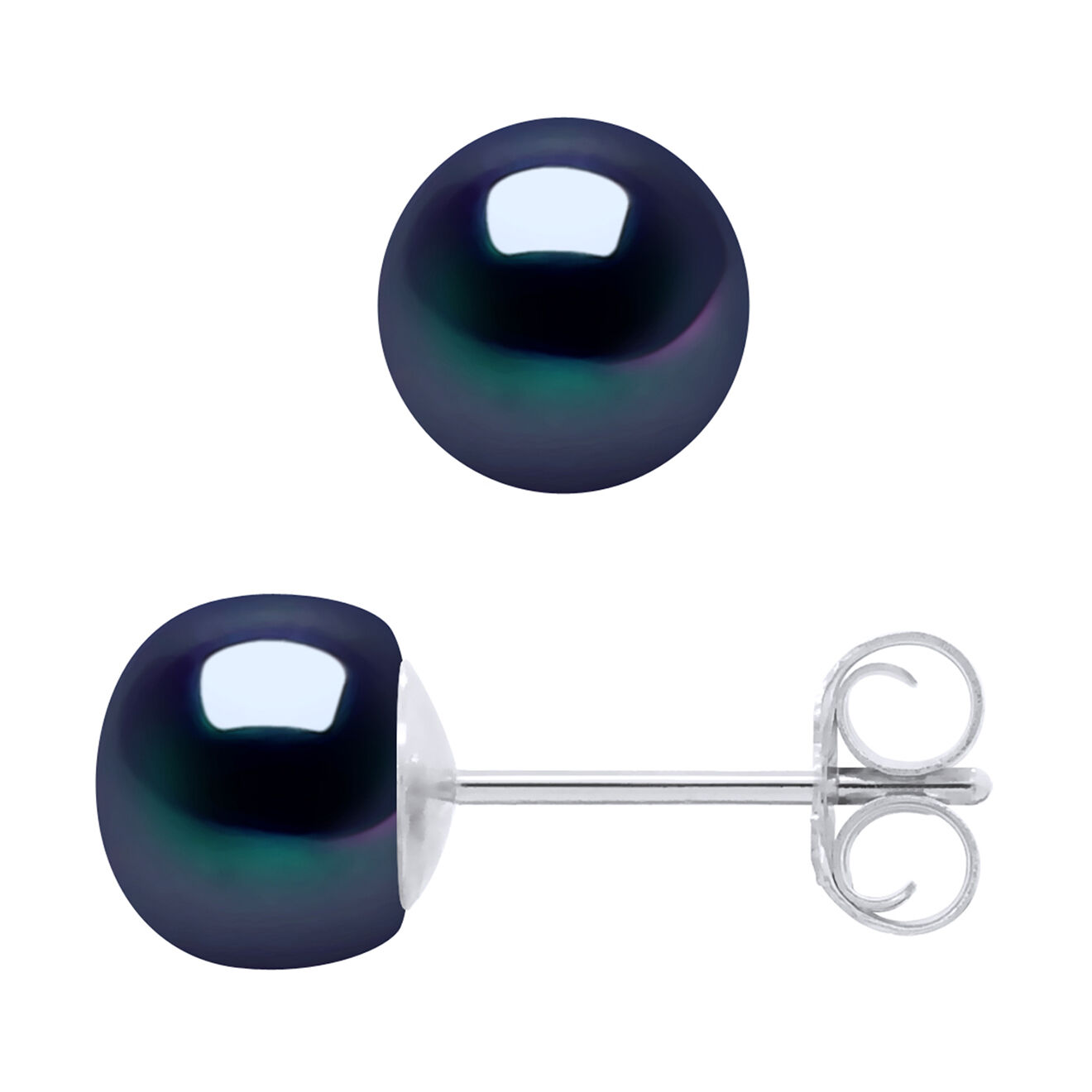 Pearl Addict Boucles d'oreilles Flora Or Blanc & Perle d'Eau Douce noir Tahiti