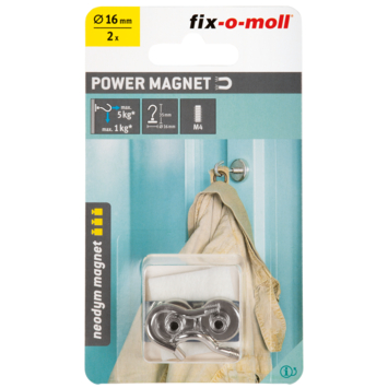 Magneet haak Neodymium klevend zilver 16mm 2 stuks
