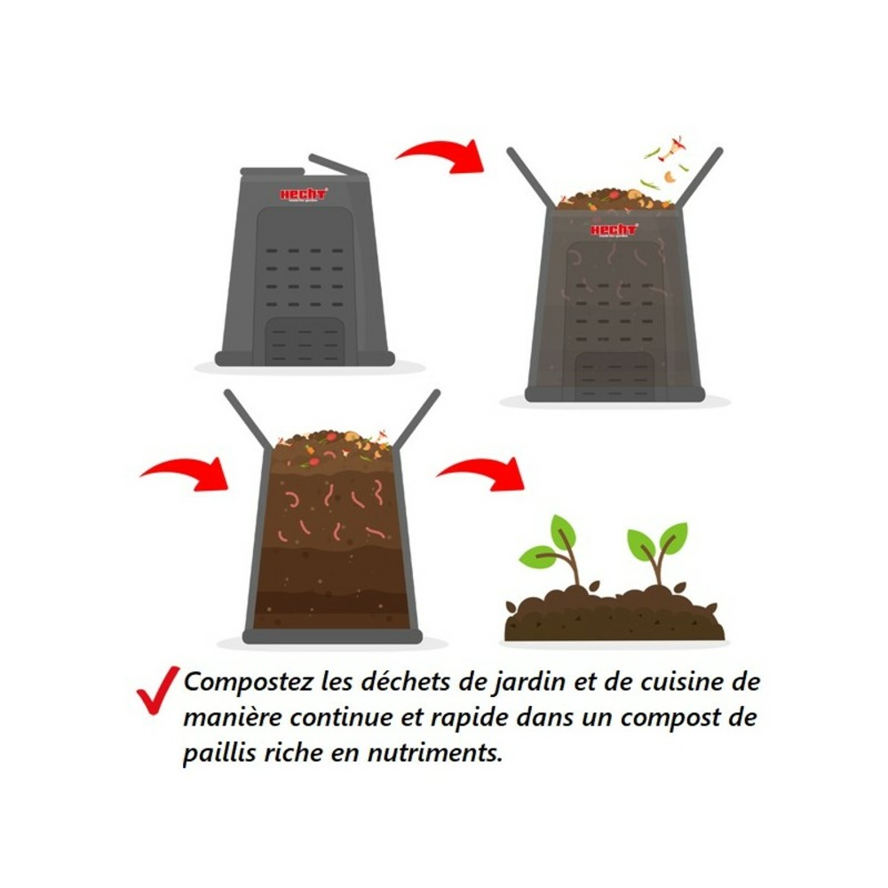 H 3060 composteur pour jardin 360l déchets de pelouse boite de compostage 69 x 69 x 84 cm
