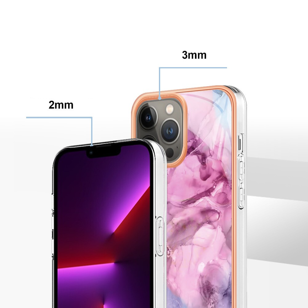 iPhone 13 Pro Gummi Case Hülle Galvanisierter Rahmen Marble Marmor Design - Pink / Lila / Roségold