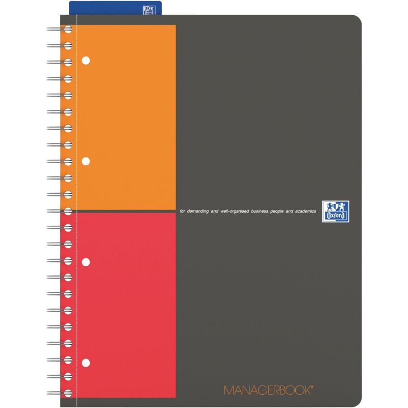 Cahier spirale Oxford International Managerbook A4+ 23 x 29,7 cm - blanc ligné - 160 pages