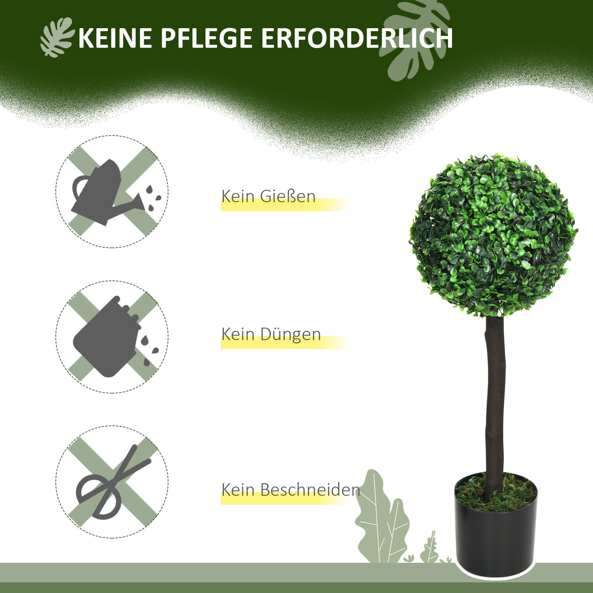 HOMCOM Kunstpflanze mit Übertopf grün 20L x 20B x 60H cm