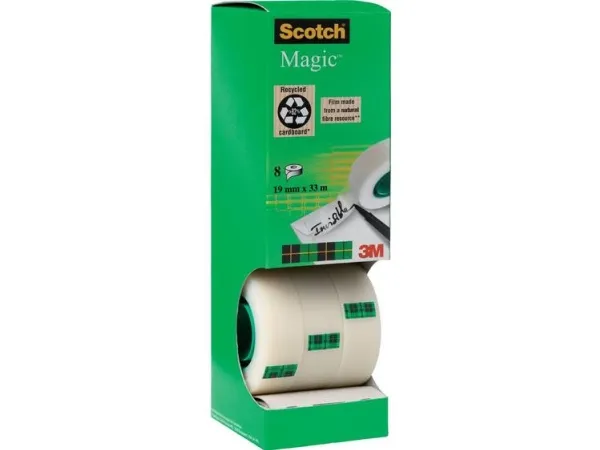 Tape, Scotch, Magic usynlig tape, 8 ruller, 19 mm x 33 m