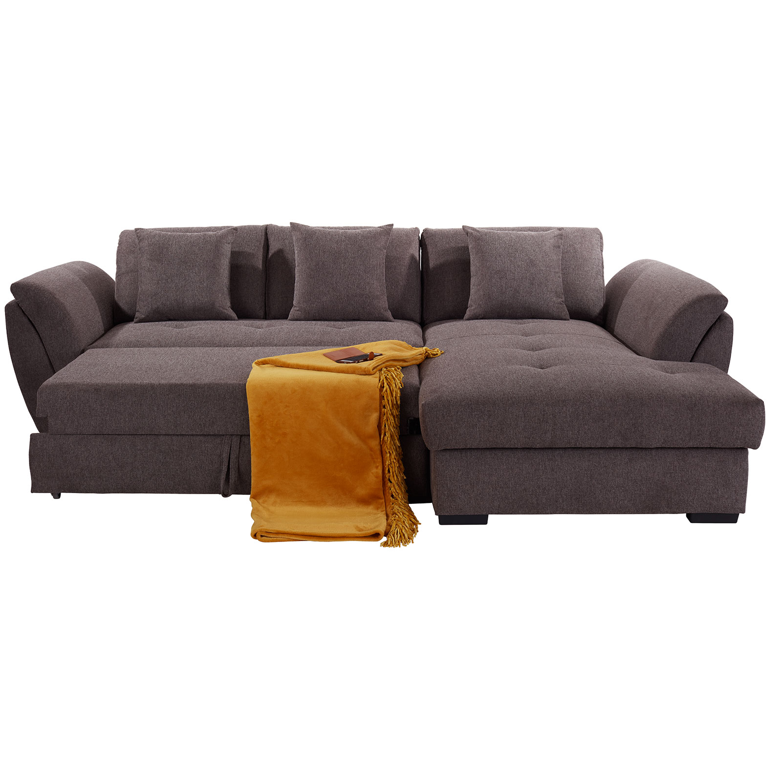 Ecksofa - graubraun - Liegefunktion - Recamiere rechts