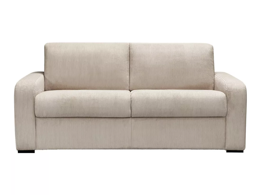 Canapé 3 places convertible express en velours côtelé beige - Couchage 140 cm - Matelas 13 cm - BEVIS