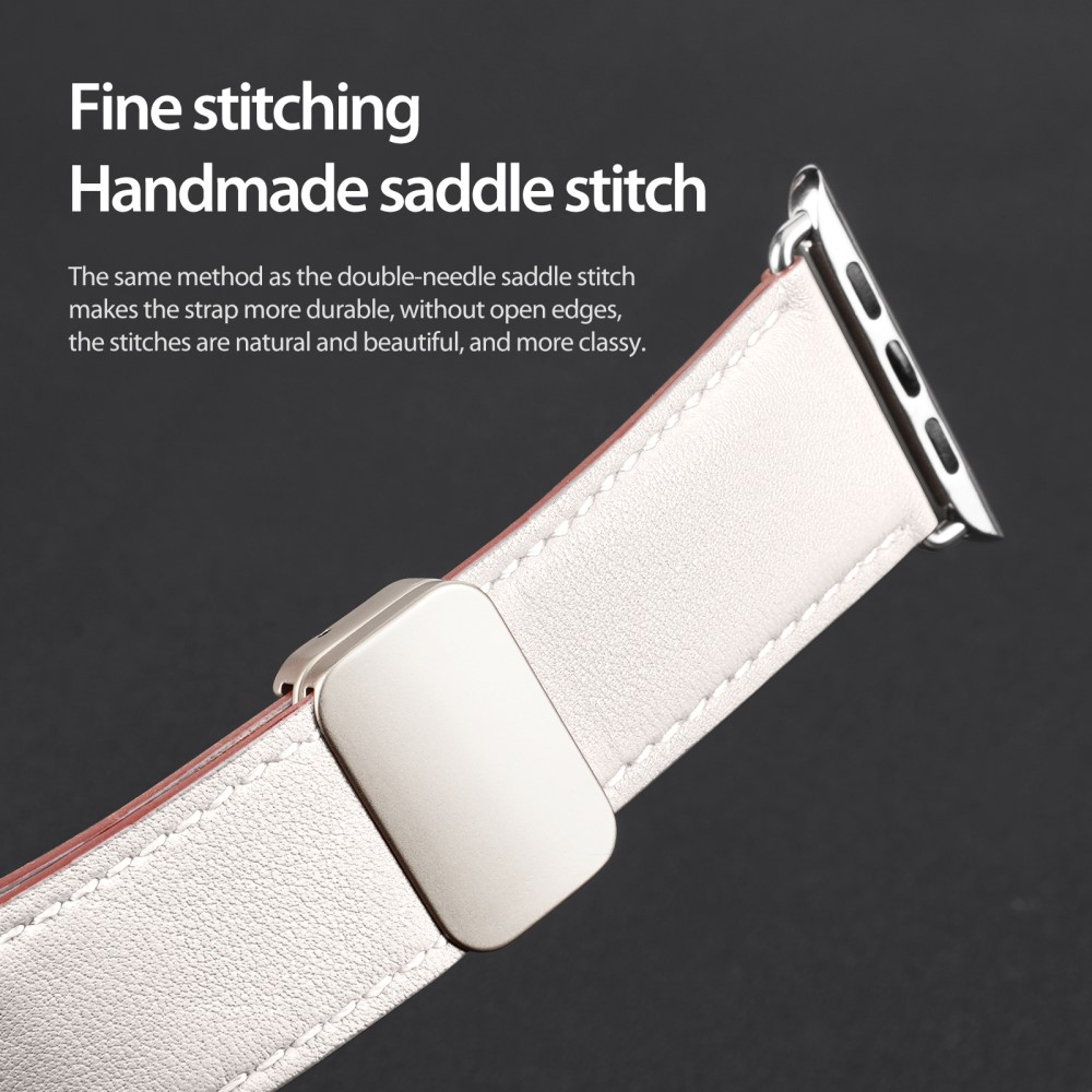 Apple Watch (49/46/45/44 mm) Echtleder Armband mit Magnet-Verschluss (Gelenkumfang 185-245mm) - Weiss
