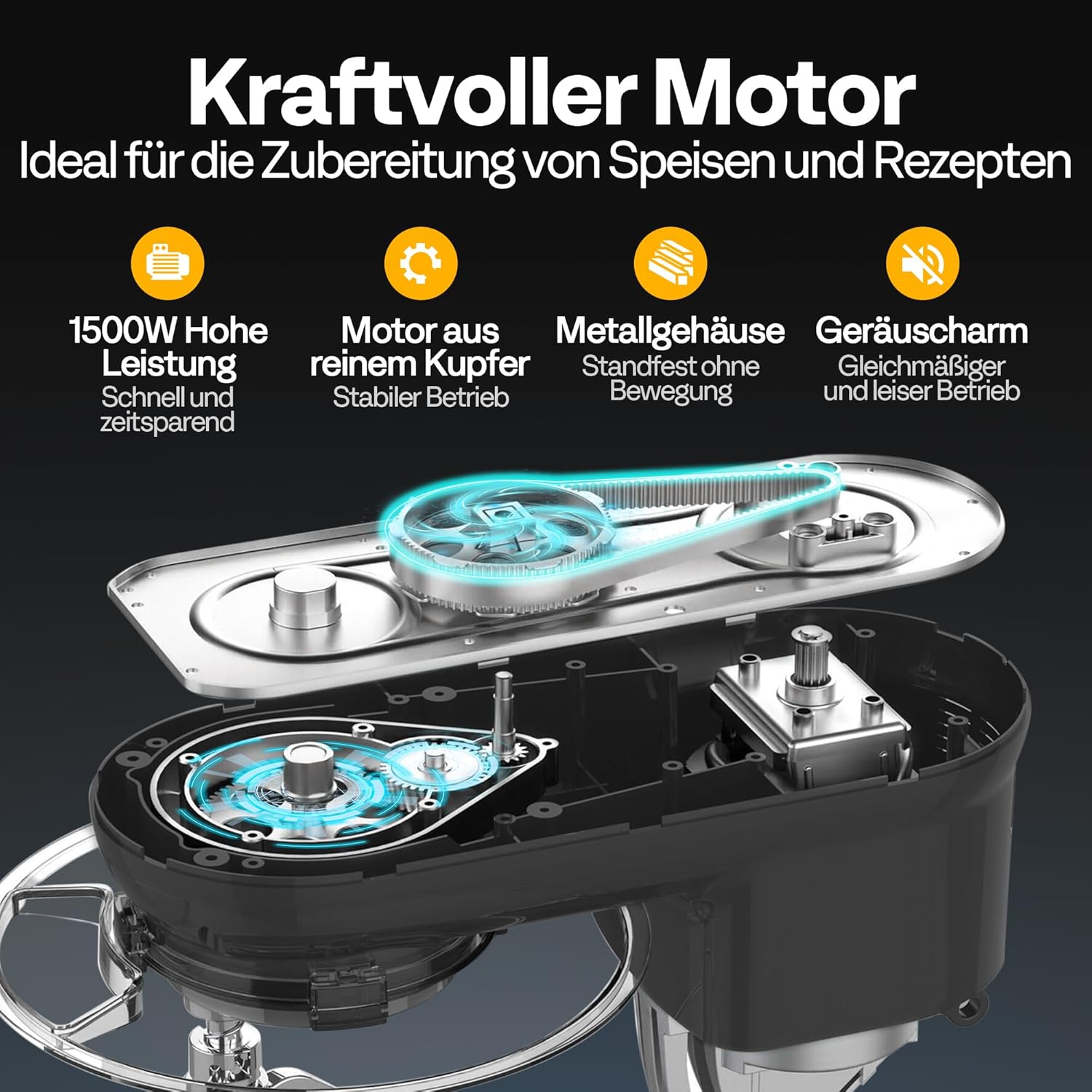 VIVOHOME Küchenmaschine 5,7L Knetmaschine 1500W Küchenmaschinen mit 10 Geschwindigkeiten Pulsfunktion Teigmaschine mit Spritzschutz Rührmaschine mit Knethaken Schneebesen und Eigelbtrenner