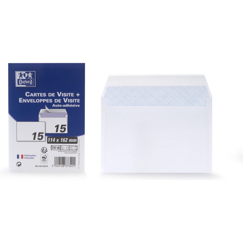 Paquet De 15 Cartes De Visite + 15 EnveloPPes 114X162 Oxford