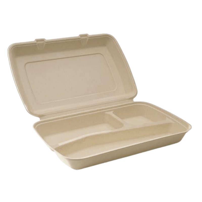 Menubox 3-vaks suikerriet Plastic- en Pfas-vrij bruin BIO