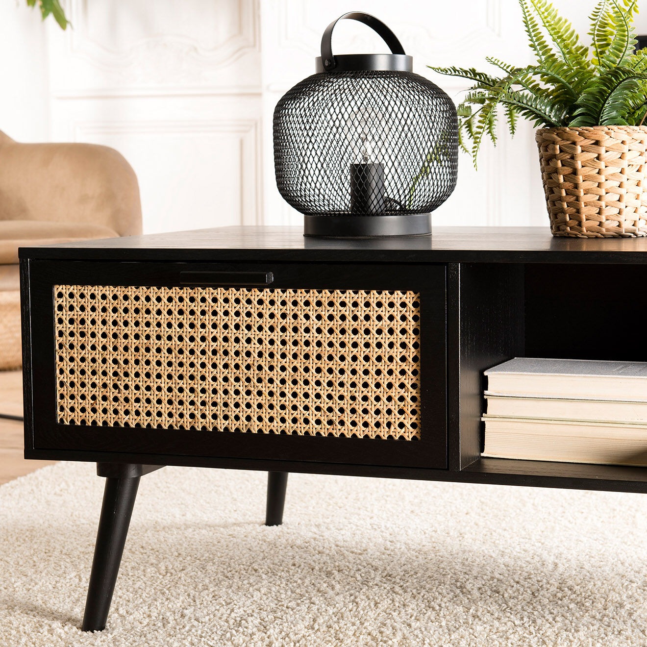 Macabane Table basse Angelo 2 Tiroirs Bois/Noir - 100x60x44.5 cm