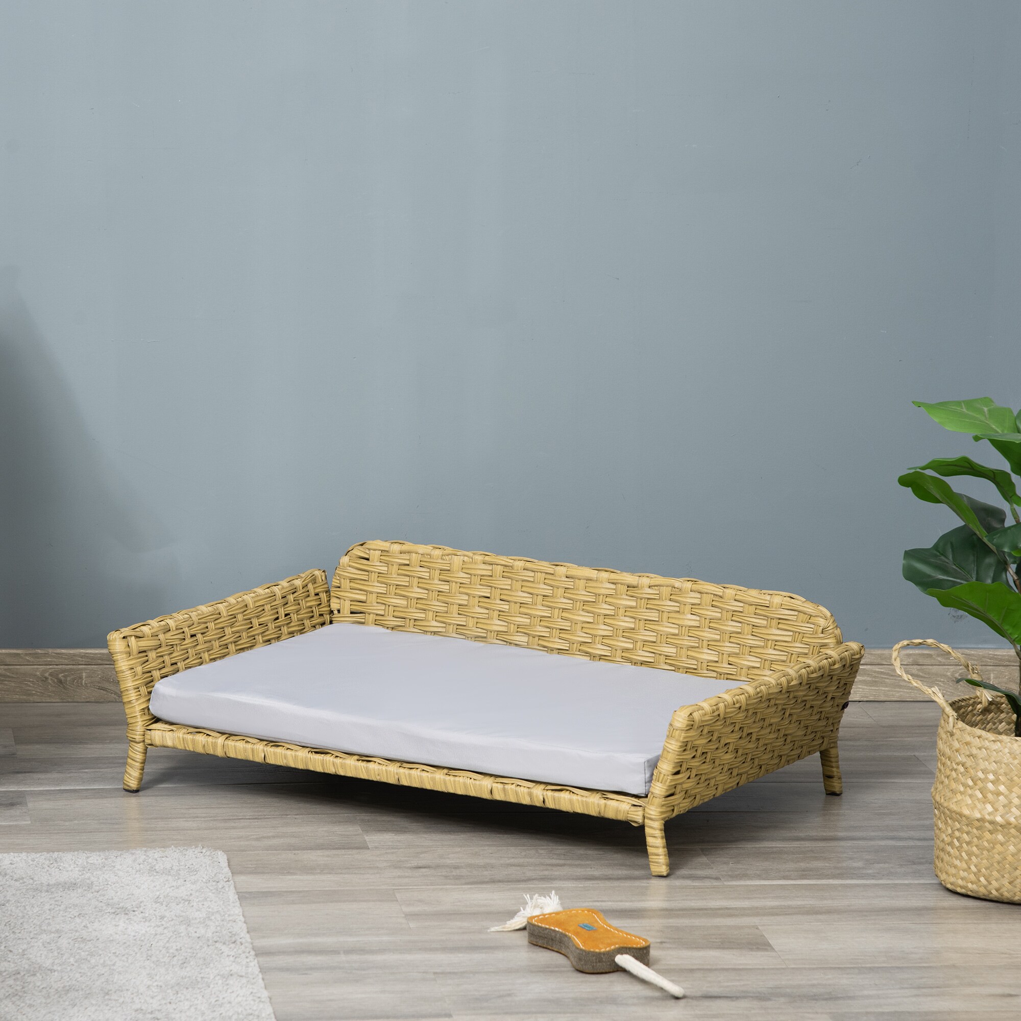 PawHut Rattan Hundesofa mit Rattan-Design natur 84B x 53T x 25H cm