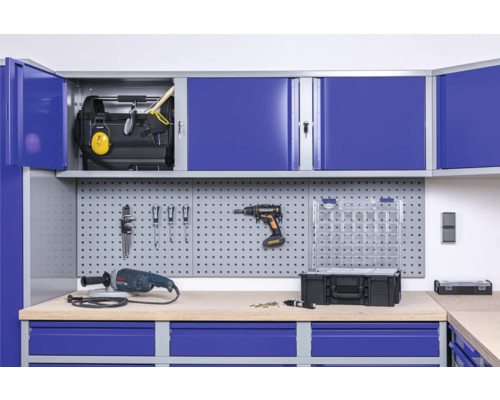 Industriële wandkast 1770 x 438 x 299 mm, 1 dubbele deur, 1 legplank, 1 deur, 1 open vak, grijs/blauw