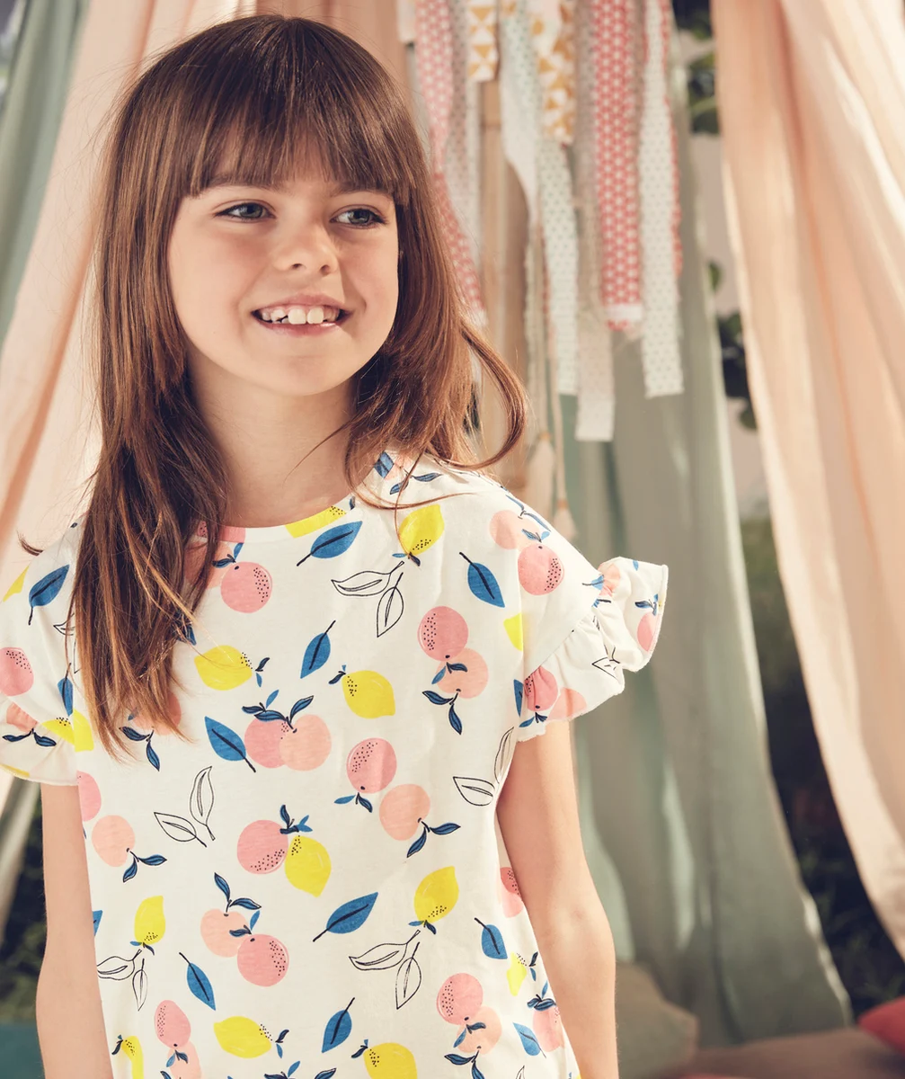 CHEMISE DE NUIT FILLE EN FIBRES RECYCLÉES ET IMPRIMÉE FRUITS