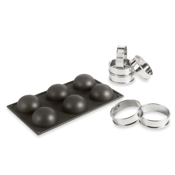 Kit moule silicone 6 demi-sphères + 6 cercles à tarte Patisse