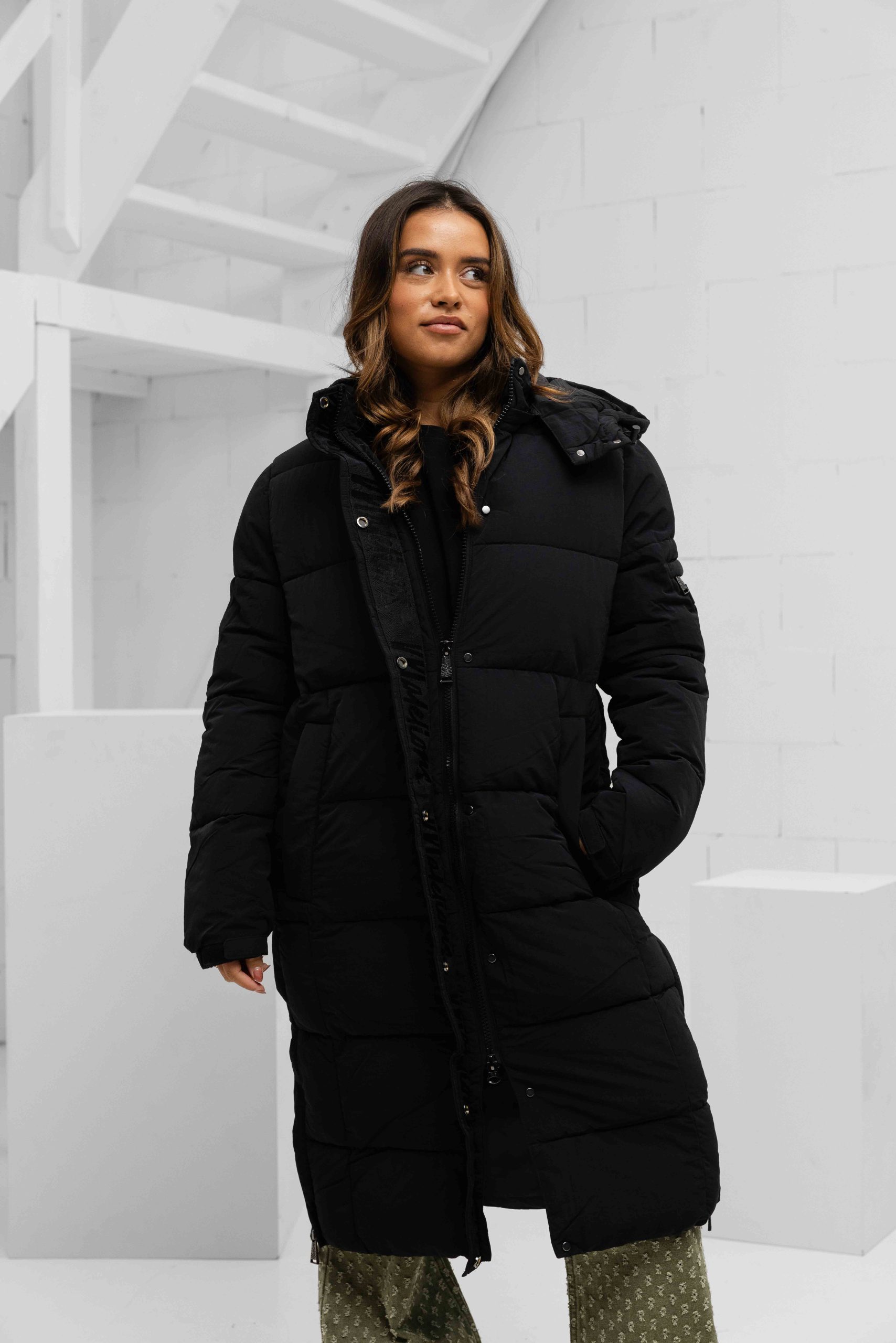 Malelions Long Puffer Winterjas Dames Zwart
