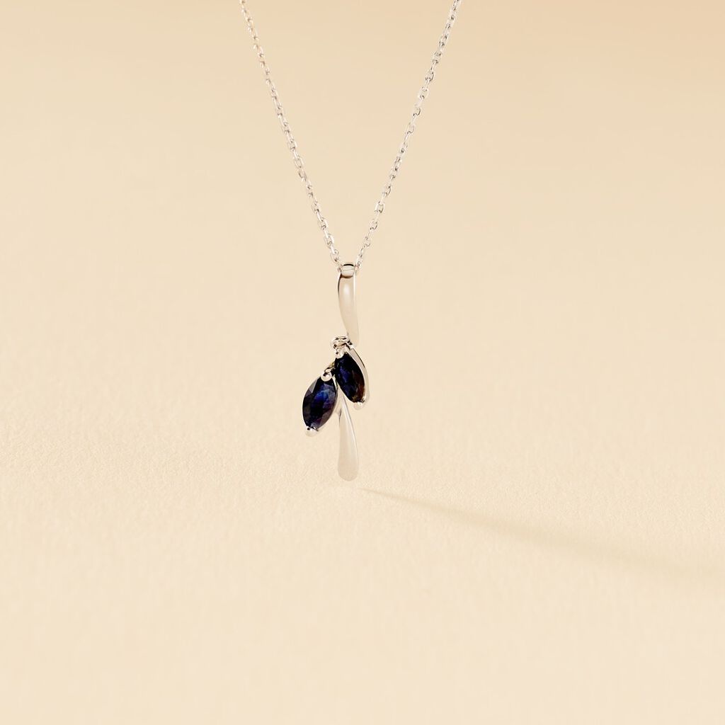 Collier Navette Or Blanc Saphir
