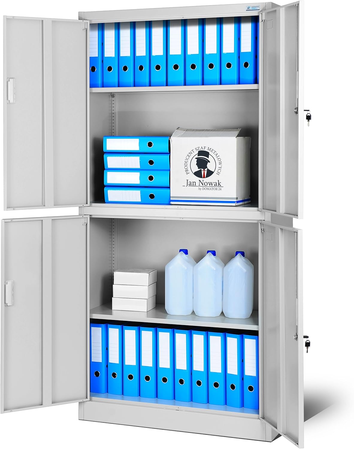 Jan Nowak Büroschrank C004 Aktenschrank mit 2 Abteilen abschließbar Mehrzweckschrank Aufbewahrungsschrank Stahlblech Flügeltüren Pulverbeschichtung 185 cm x 90 cm x 40 cm (Grau) KA0208120