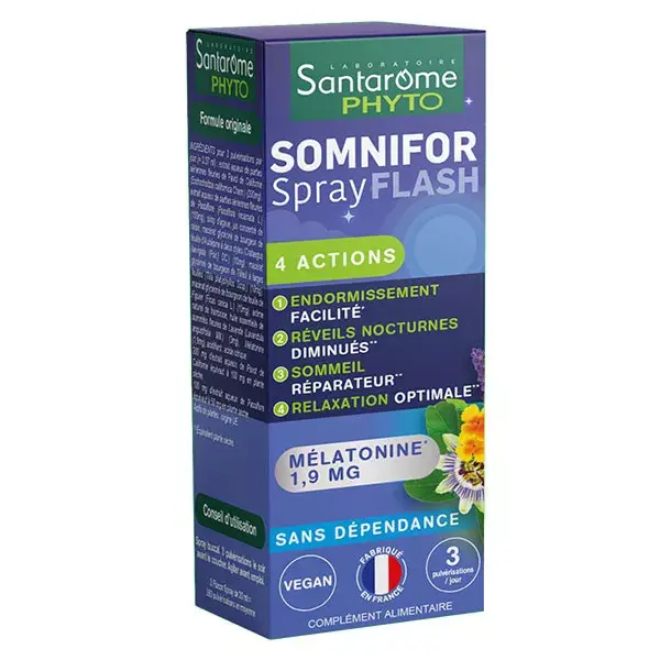 Spray de ação rápida Santarome Bio Somnifor - 1,9 mg de melatonina - 20 ml