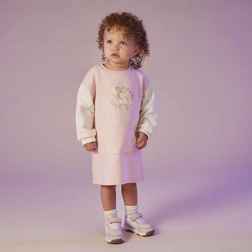 Robe sweat en molleton print licorne pailletée pour bébé fille - Rose