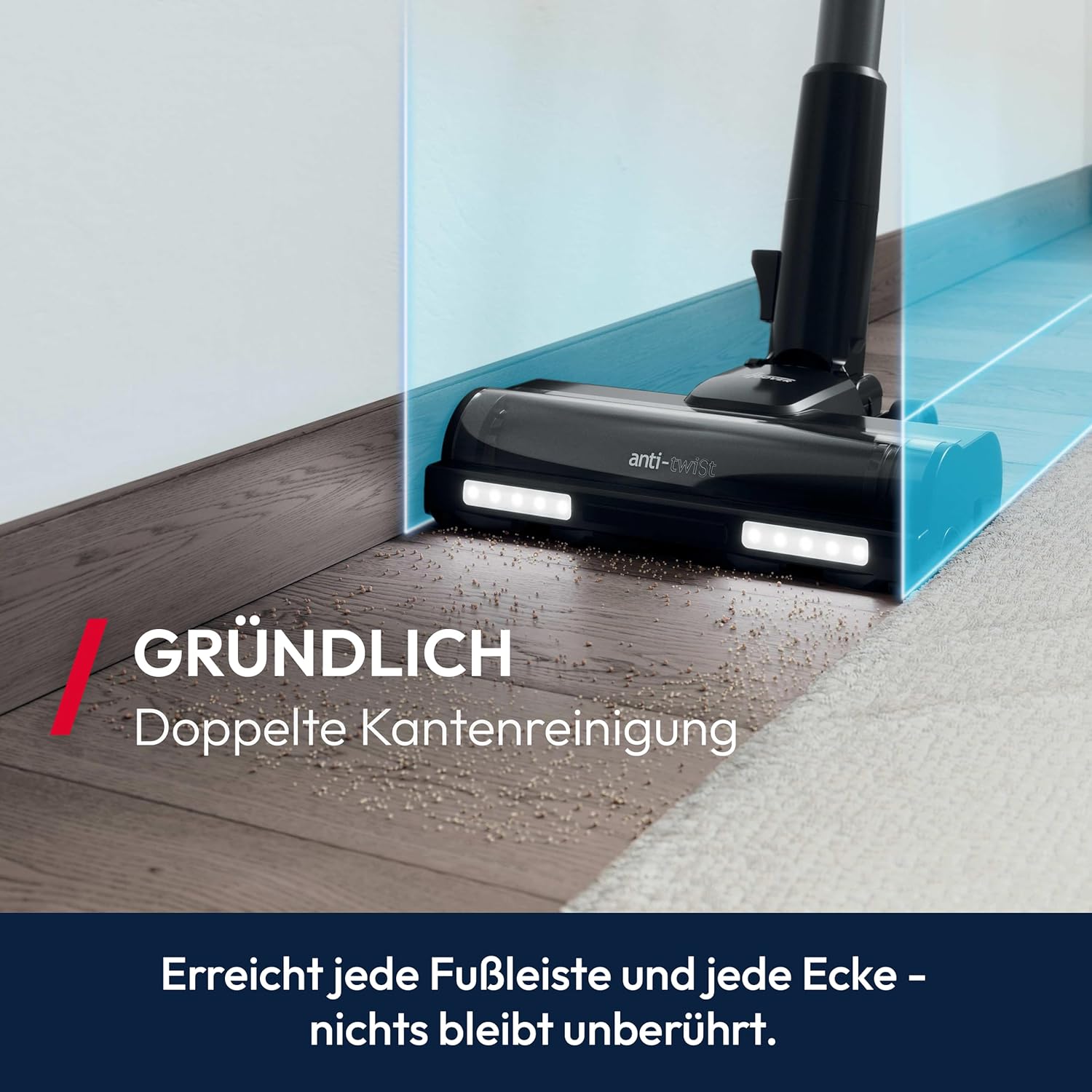 Hoover HF6 Akkustaubsauger mit Bodensensor, Dual Way Clean, bis zu 100Min Laufzeit, Anti-Twist Bürstenrolle, Doppelte Kantenreinigung, QuickPark, tragbar, 660 W [HF610H]