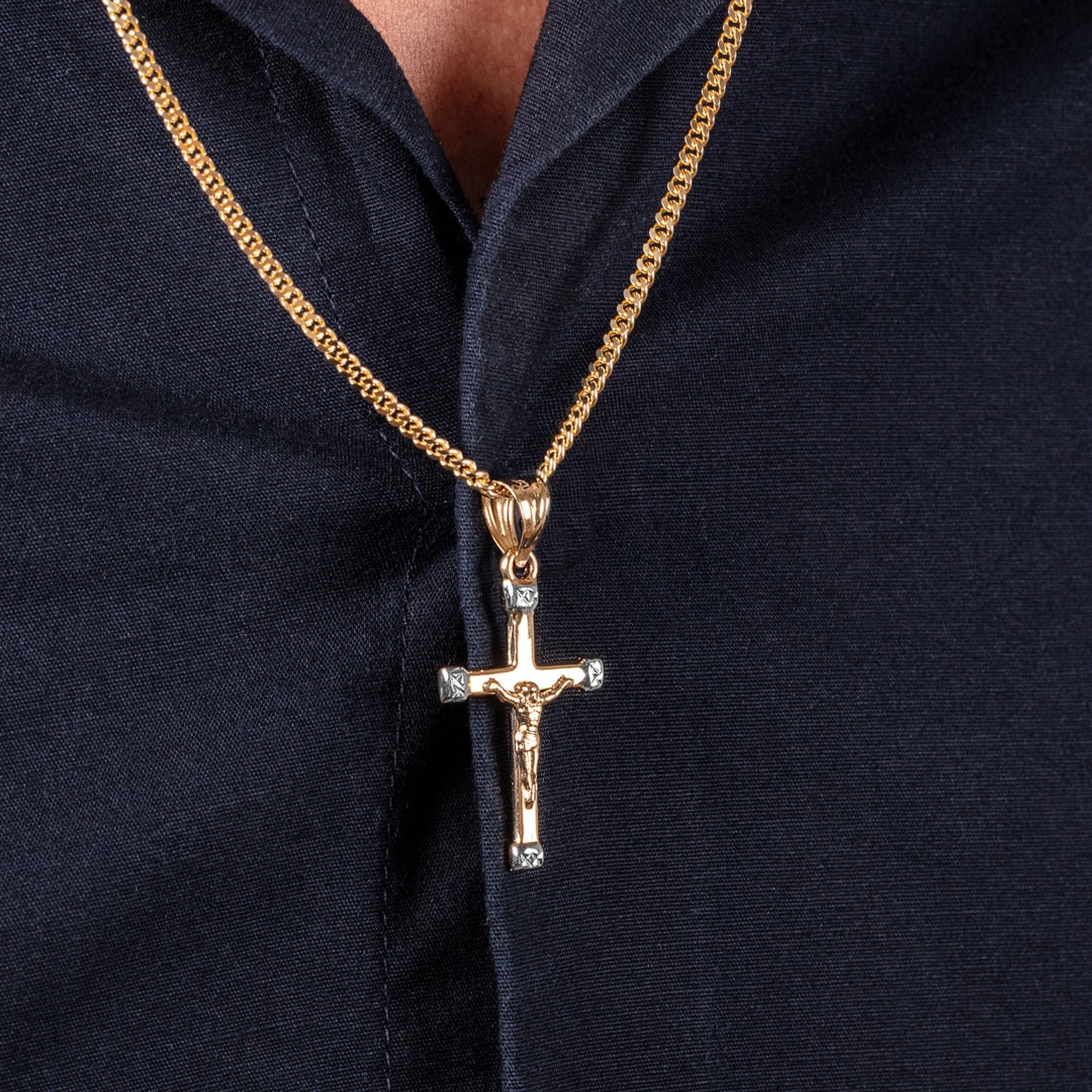 Anhänger 750/18 K Gelbgold Kreuz mit Jesus 28 x 17mm