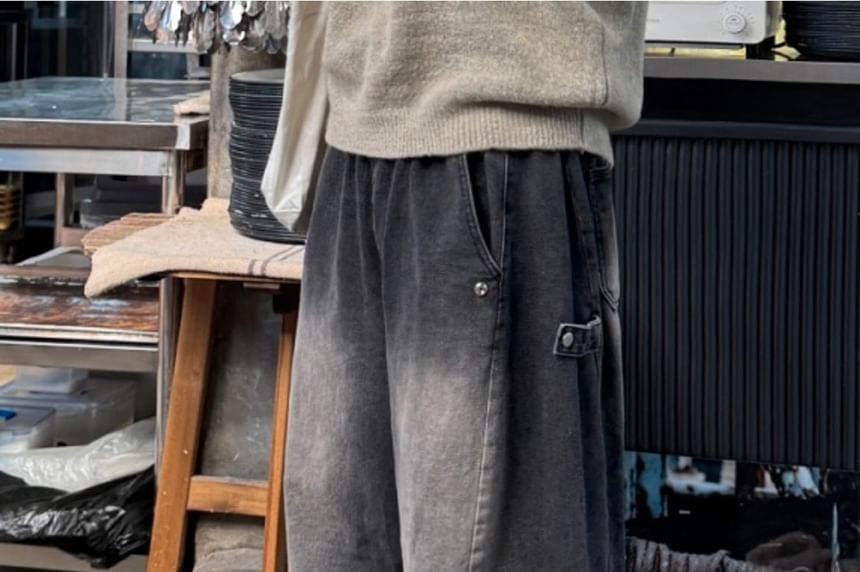 SeoulPop - Gewassen baggy jeans met trekkoordtaille