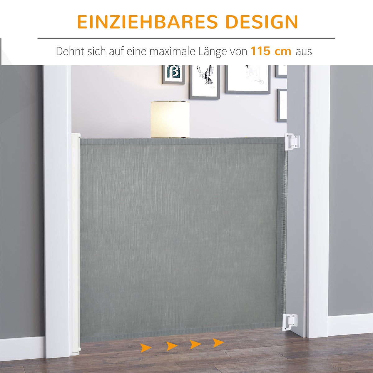PawHut Hondenscheidingsrek, 5,5–115L x 5,5B x 82,5H cm, Stalen frame, Kunststof, Grijs
