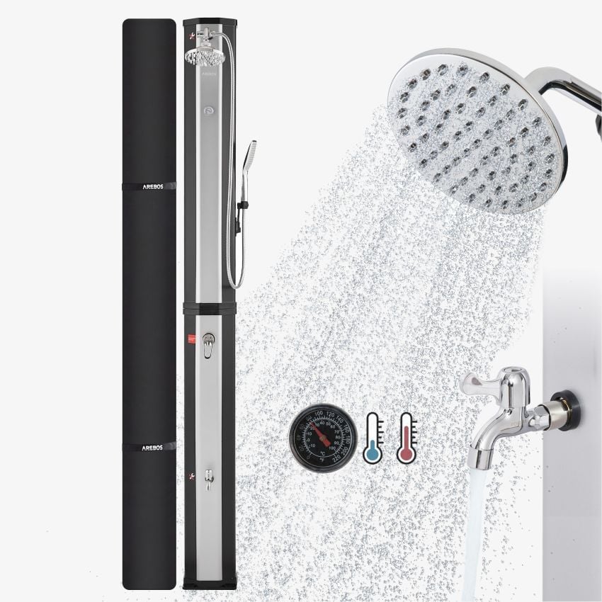 Solardusche 60L mit Handbrause und Themometer schwarz/silber