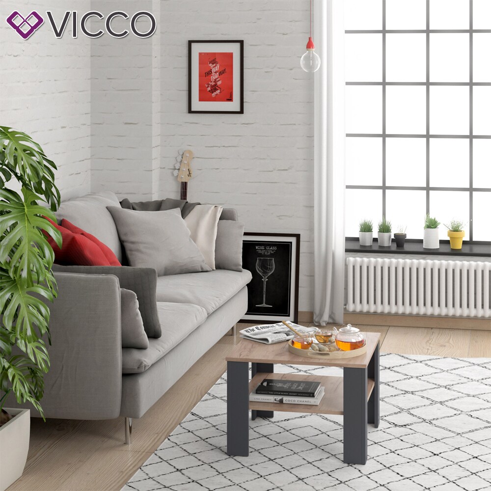 VICCO Couchtisch HOMER Anthrazit Sand 60x60 cm - Wohnzimmer Sofatisch Kaffeetisch