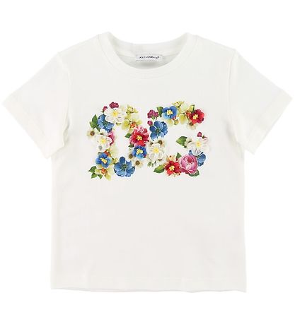 Dolce & Gabbana T-shirt - Blåoming - Hvid m. Logo