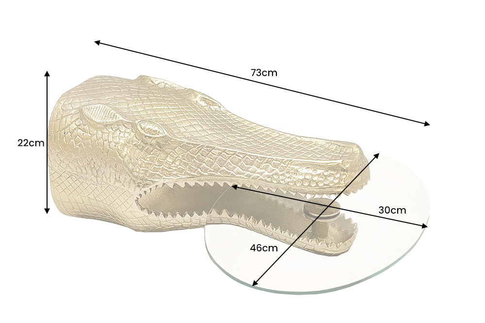 Design Hängetisch WILDLIFE CROCODILE 75cm gold Krokodil oval Glas Beistelltisch
