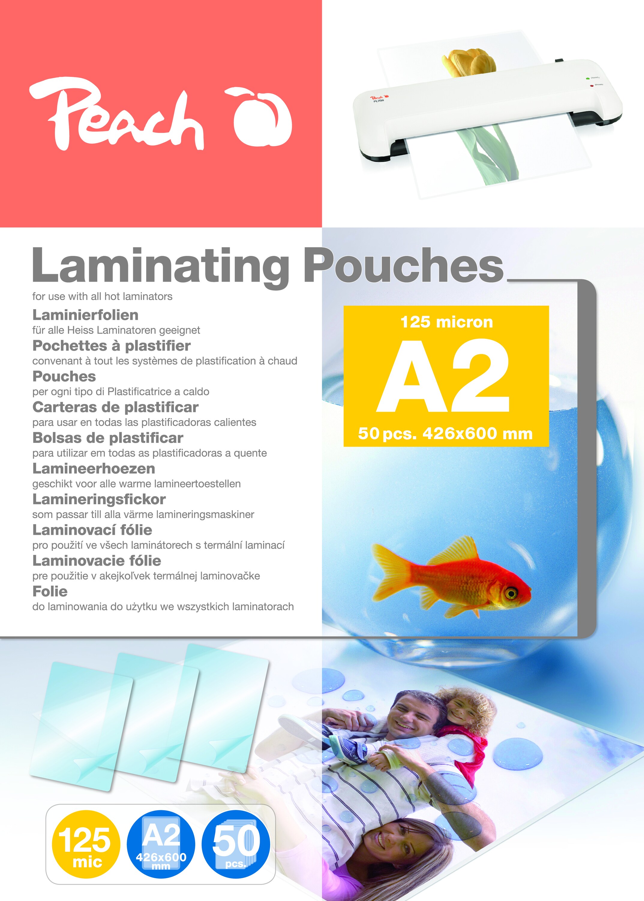 Peach 500 x A2 Laminierfolien, 125 mic, glänzend