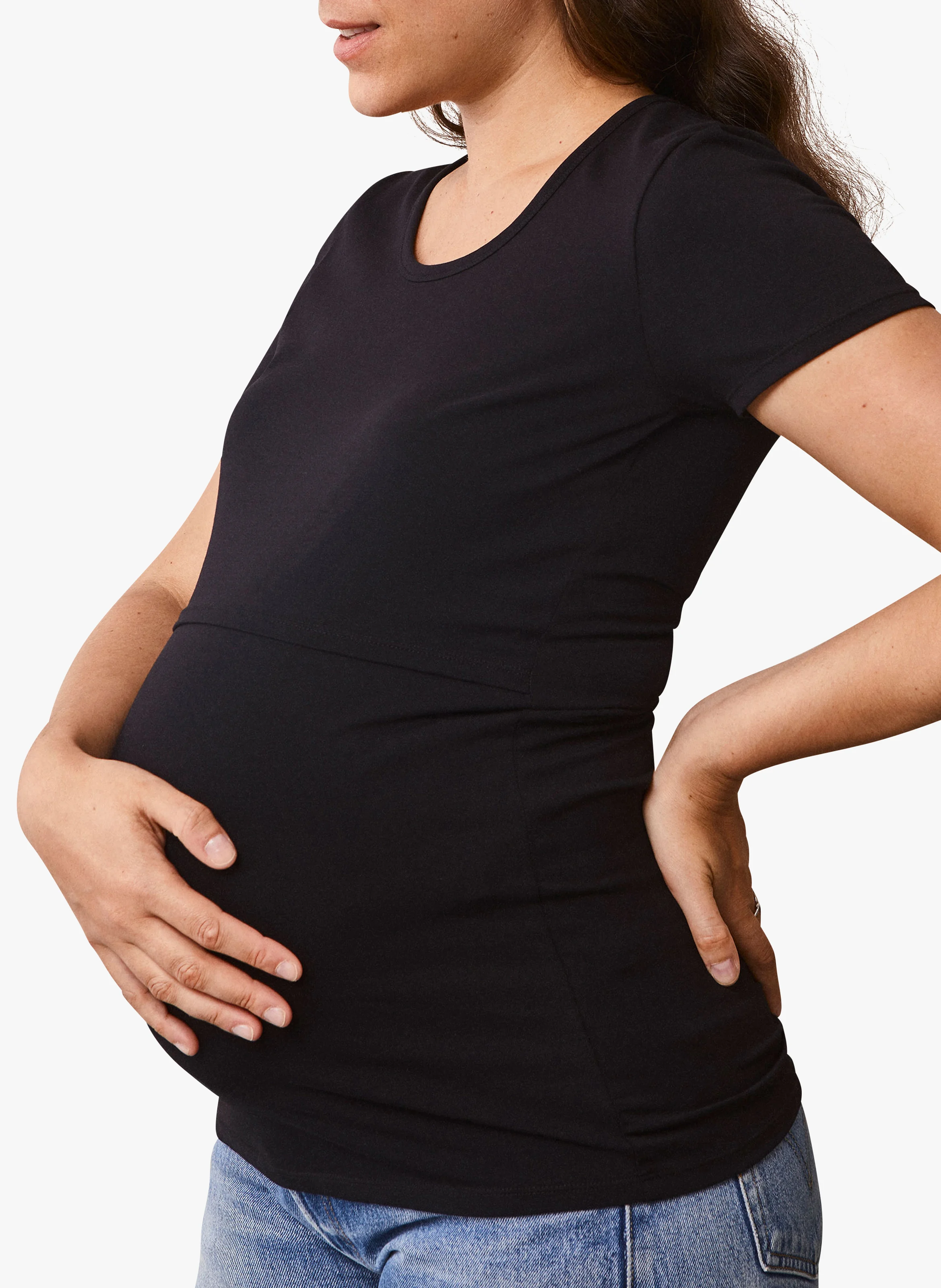 T-shirt de grossesse et d'allaitement col rond en coton mélangé| Noir