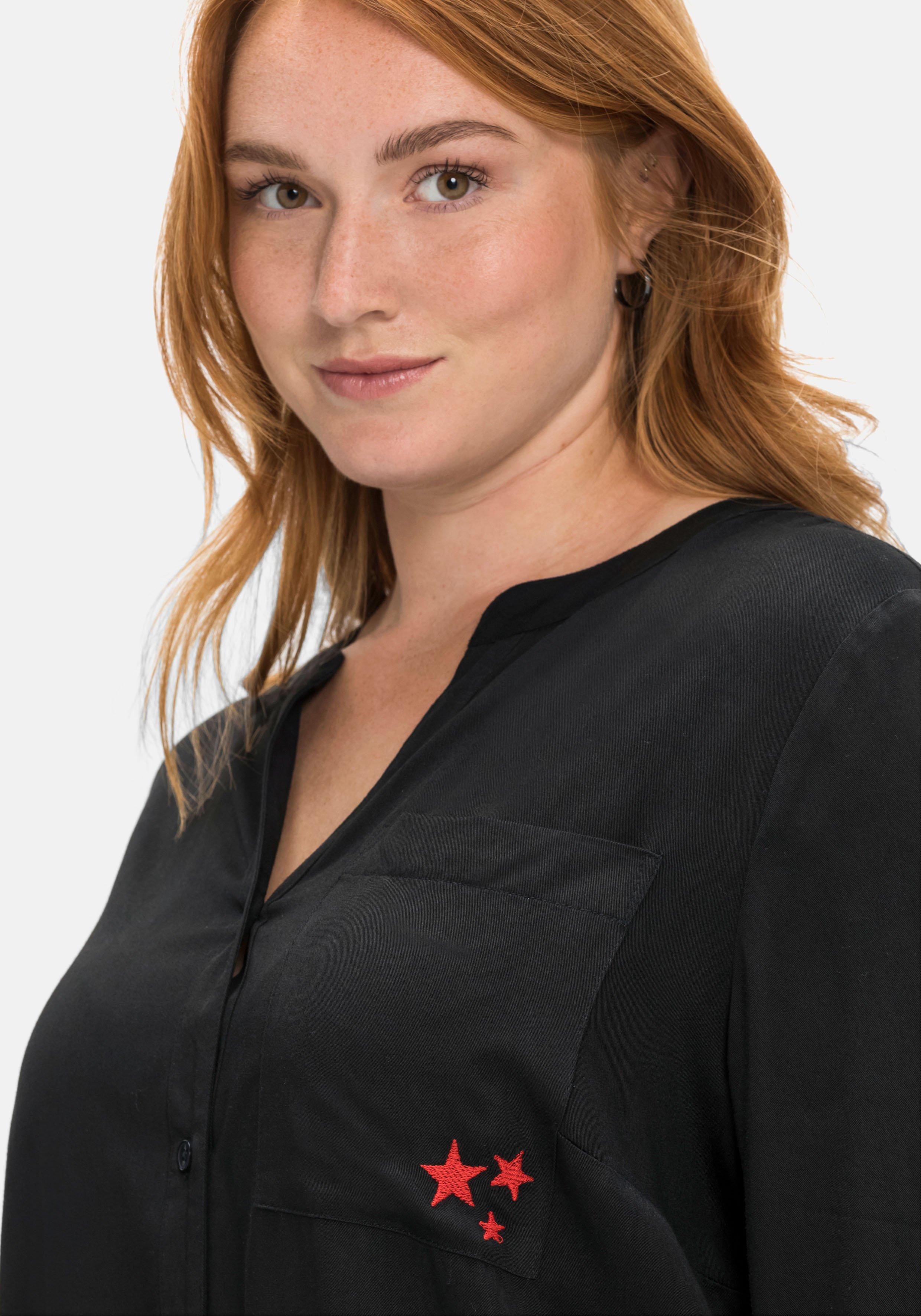 3/4-Arm-Bluse mit V-Ausschnitt, aus Viskose-Twill
