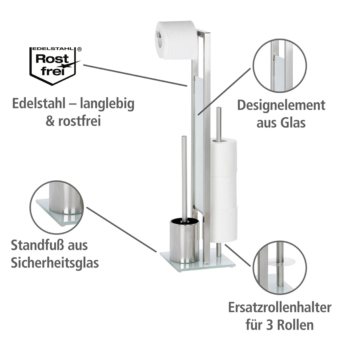 WENKO WC-Garnitur »Rivalta« aus Edelstahl integrierter Toilettenpapierhalter und WC-Bürstenhalter