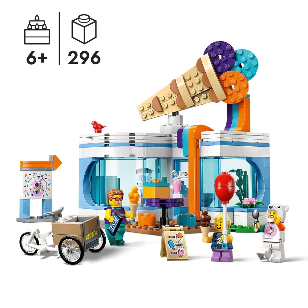 LEGO City 60363 Eisdielen-Spielset mit Spielzeugwagen und Fahrrad