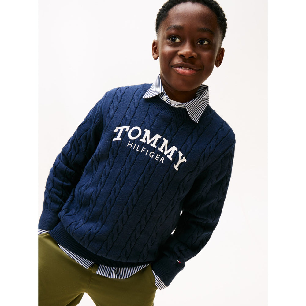 Køb Tommy Hilfiger Dark Night Navy Graphic Cable Cn Sweater