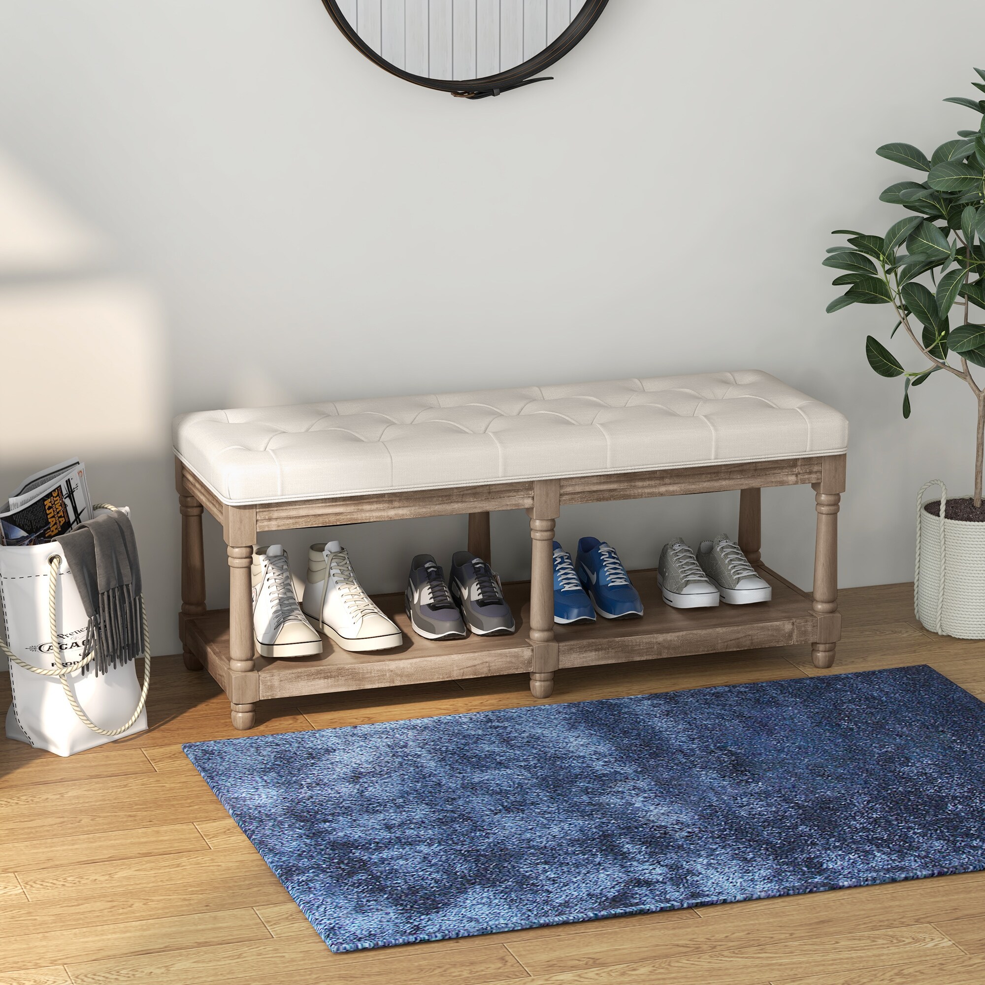 HOMCOM Schuhbank mit Polsterung und offenem Fach weiß 115L x 40B x 48H cm