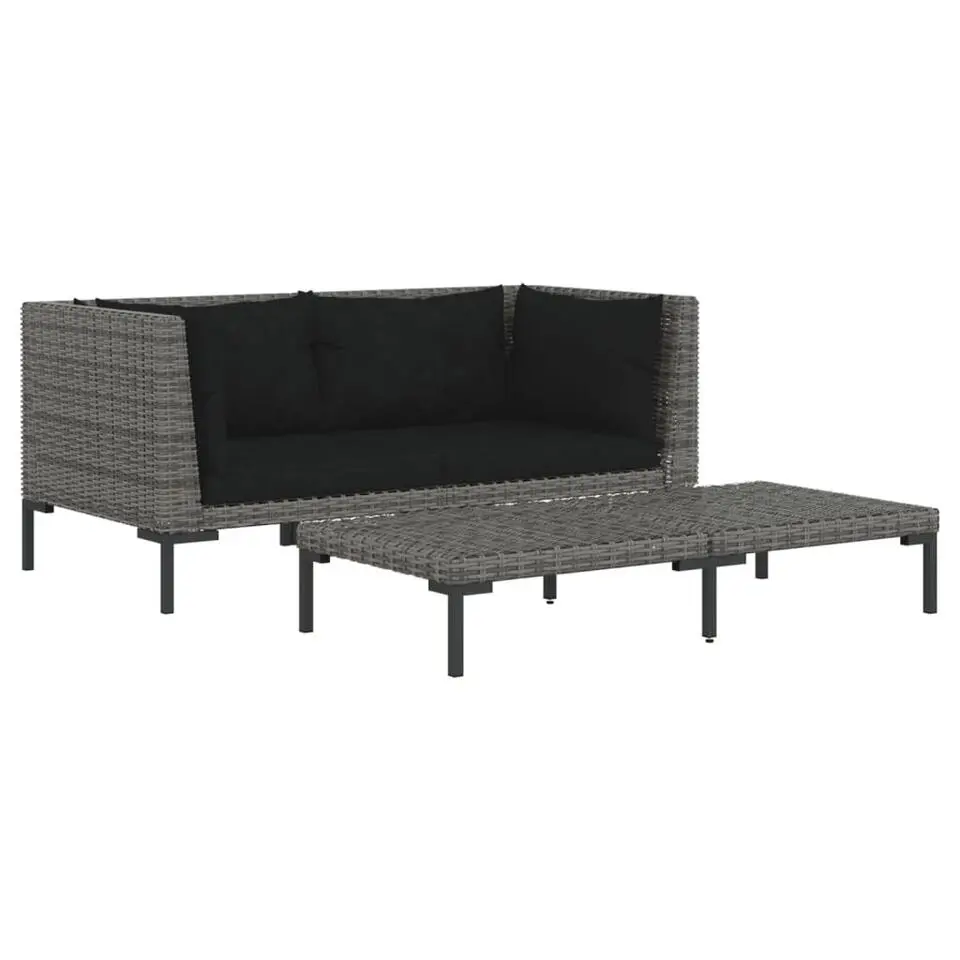 vidaXL - Loungeset - Grijs - Poly rattan - 3 stuks - Met kussens