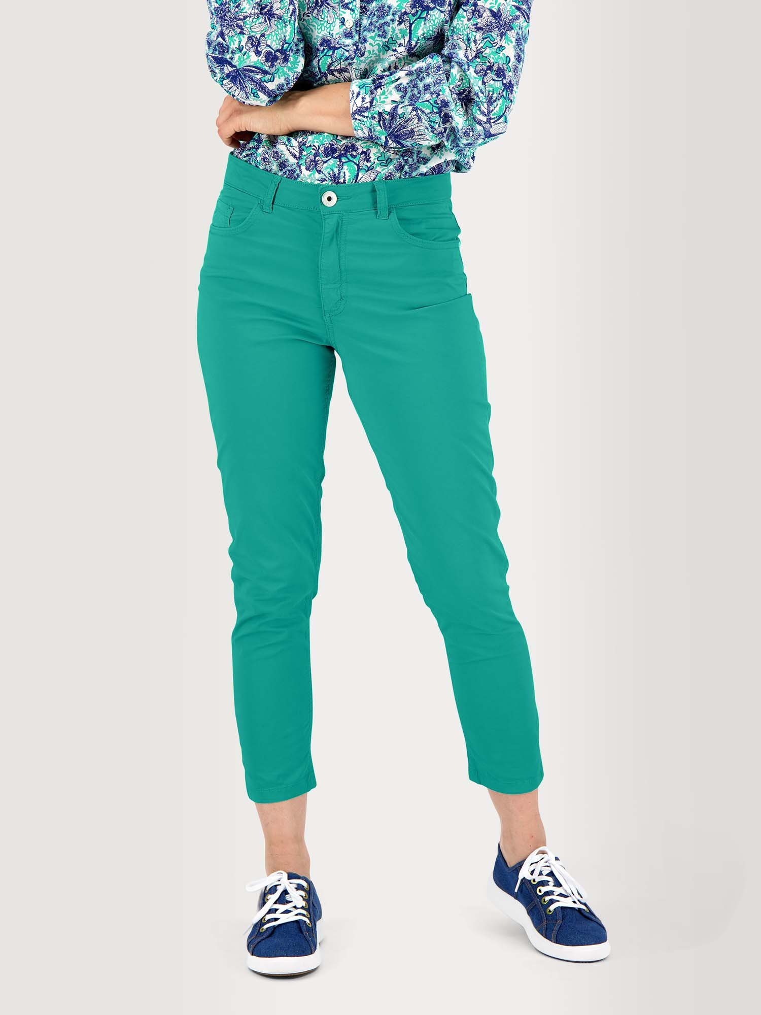 Pantalon Femme 7\/8 Coton Stretch Vert