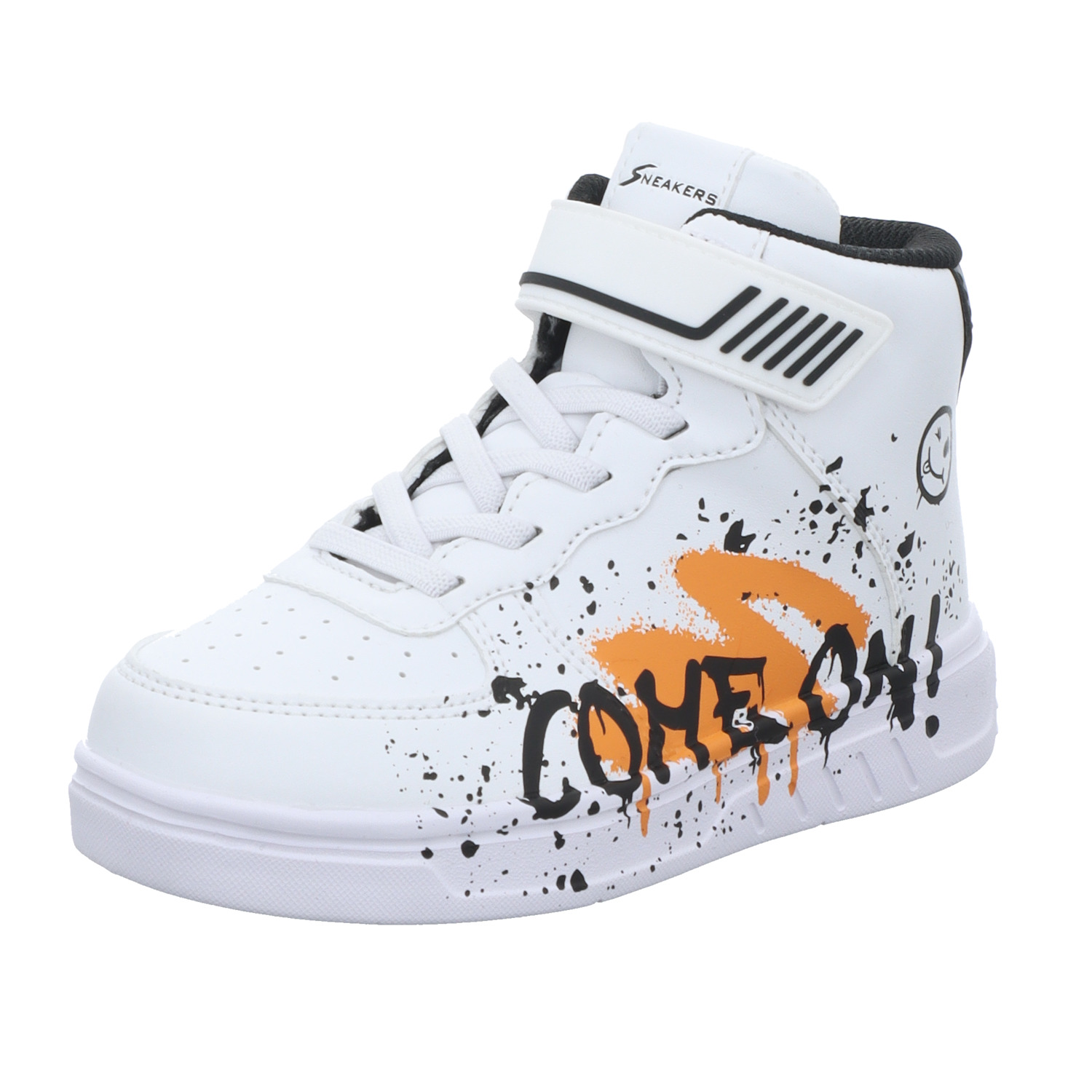 Sneakers Kinder-Jungen-Sneaker COME ON! Weiß-Schwarz-Orange